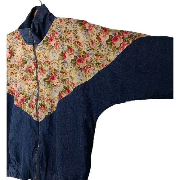Vintage Womens M Jacket Lightweight Chambray Floral Peony Alice Martin Zip Up - Picture 4 of 16